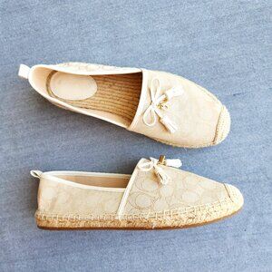 EUC Coach Carson Espadrille Signature Jacquard Slip-On Flat Jute-Foot Bed Beige